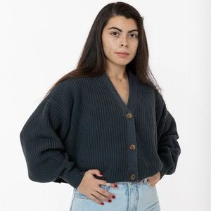 Los Angeles Apparel Crop Fisherman Cardigan - Dolphin blue aka blue gray - soft
